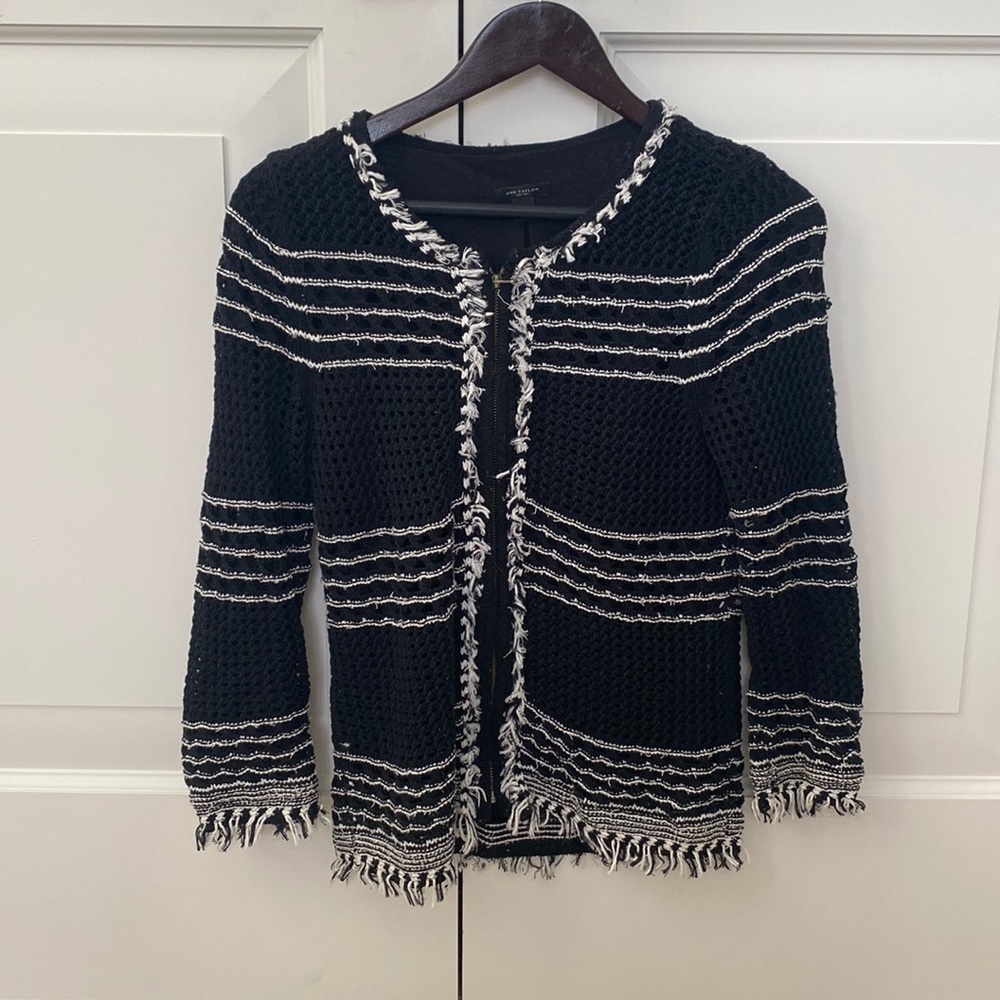 Black and white zip cardigan